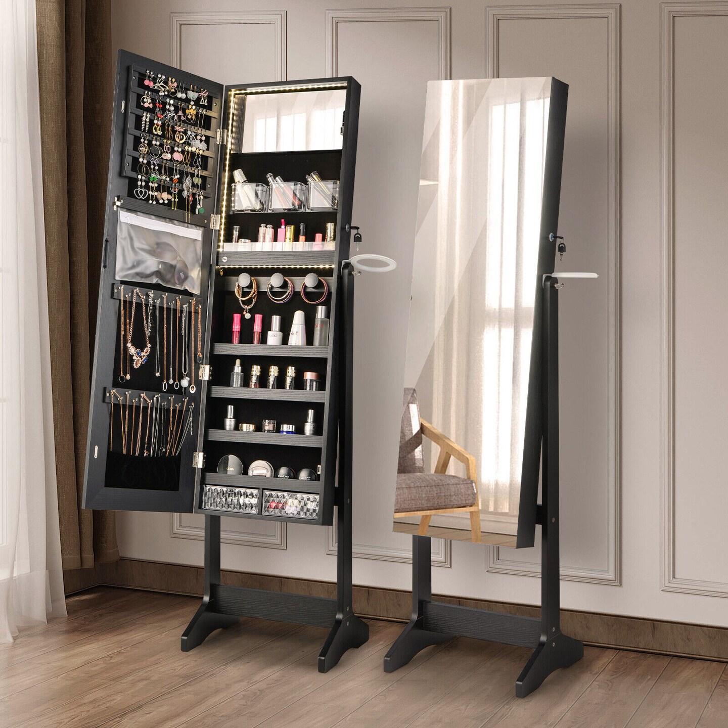 Freestanding Jewelry Cabinet With Full Length Mirror