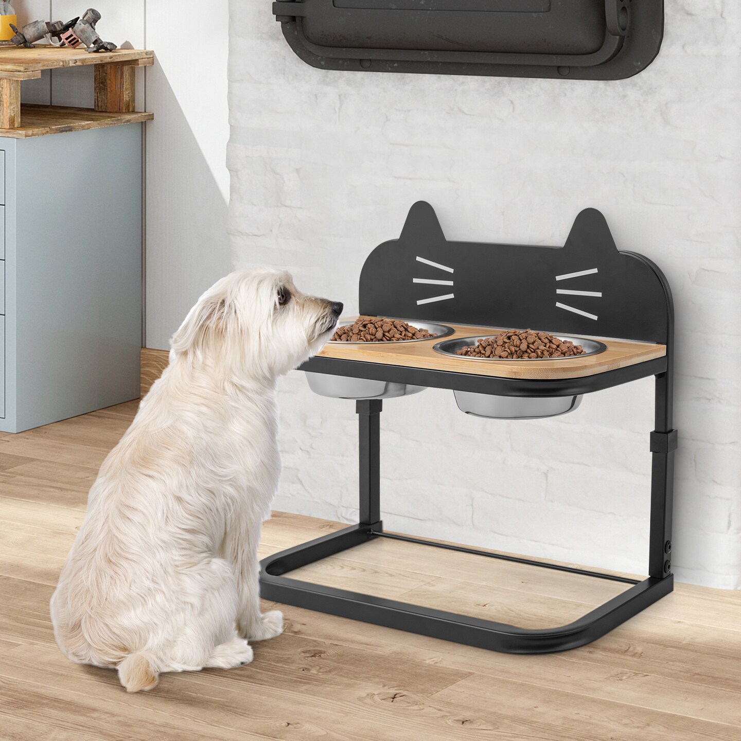 Elevated Pet Feeder With 2 Stainless Steel Bowls For Cats And Small And Medium Dogs