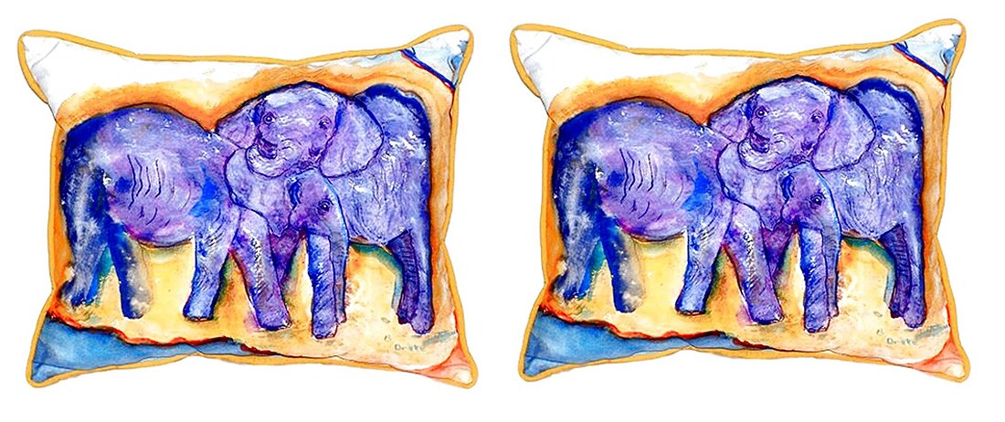 Pair of Betsy Drake Elephants Small Indoor/Outdoor Pillows 11X 14