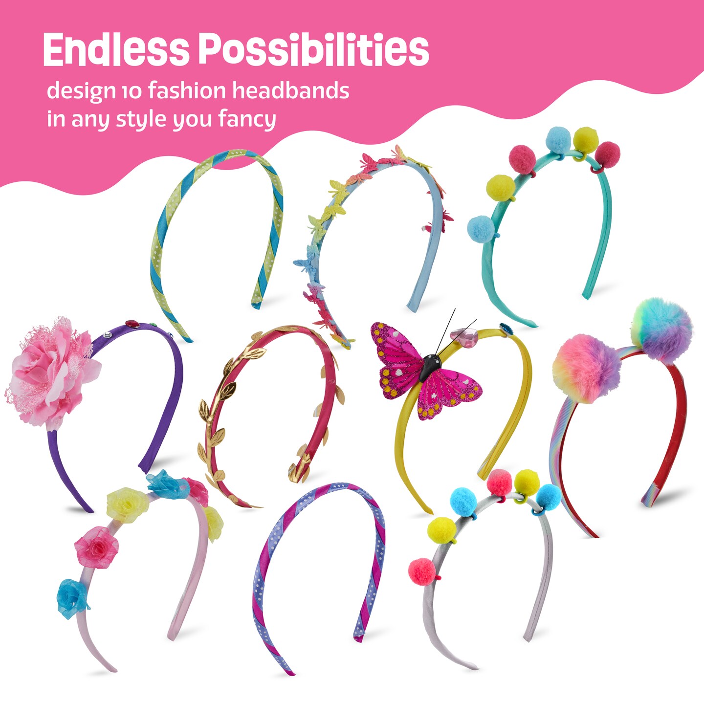 Pretty Me Headband Making Kit for Girls - Make Your Own Fashion Headbands for Kids - DIY Hair Accessories Set - Arts &#x26; Crafts Gift for Ages 5-12 Year Old Girl - Little Children&#x27;s Art &#x26; Craft Gifts
