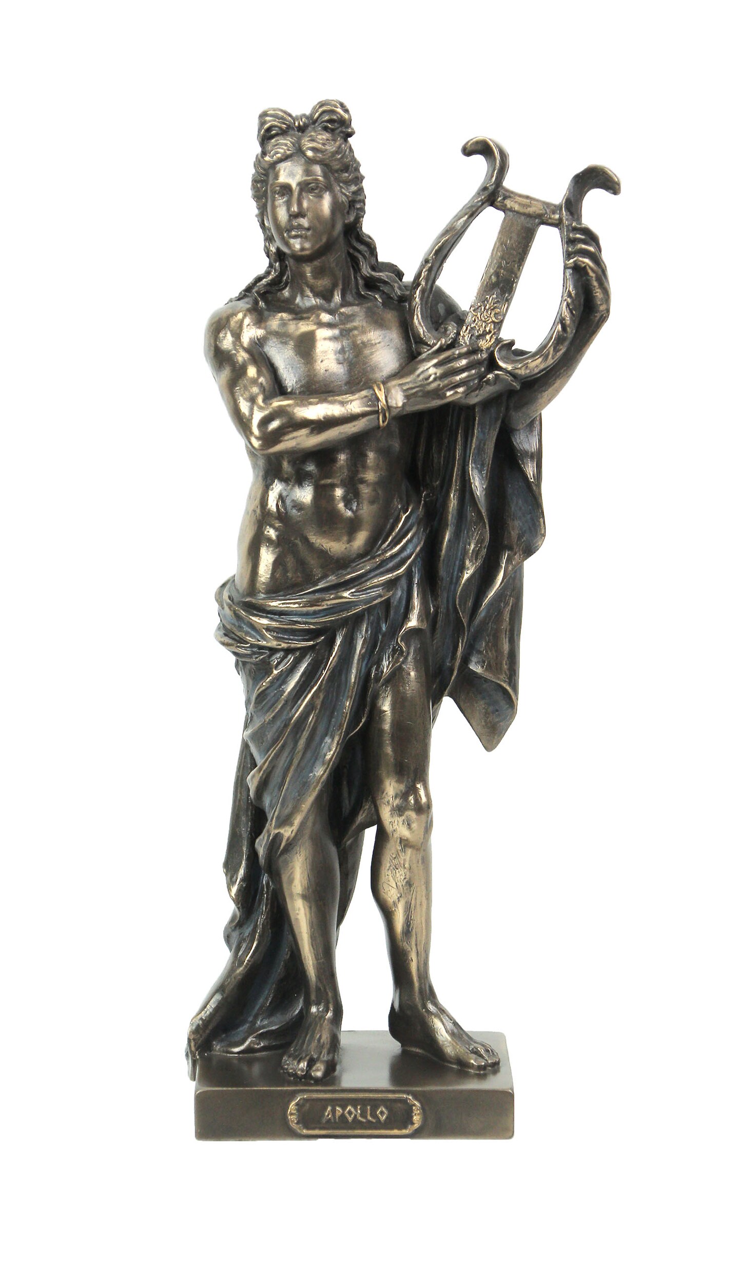 Classic Ancient Greek God Apollo Holding Lyre Bronze Finished Tabletop Statue