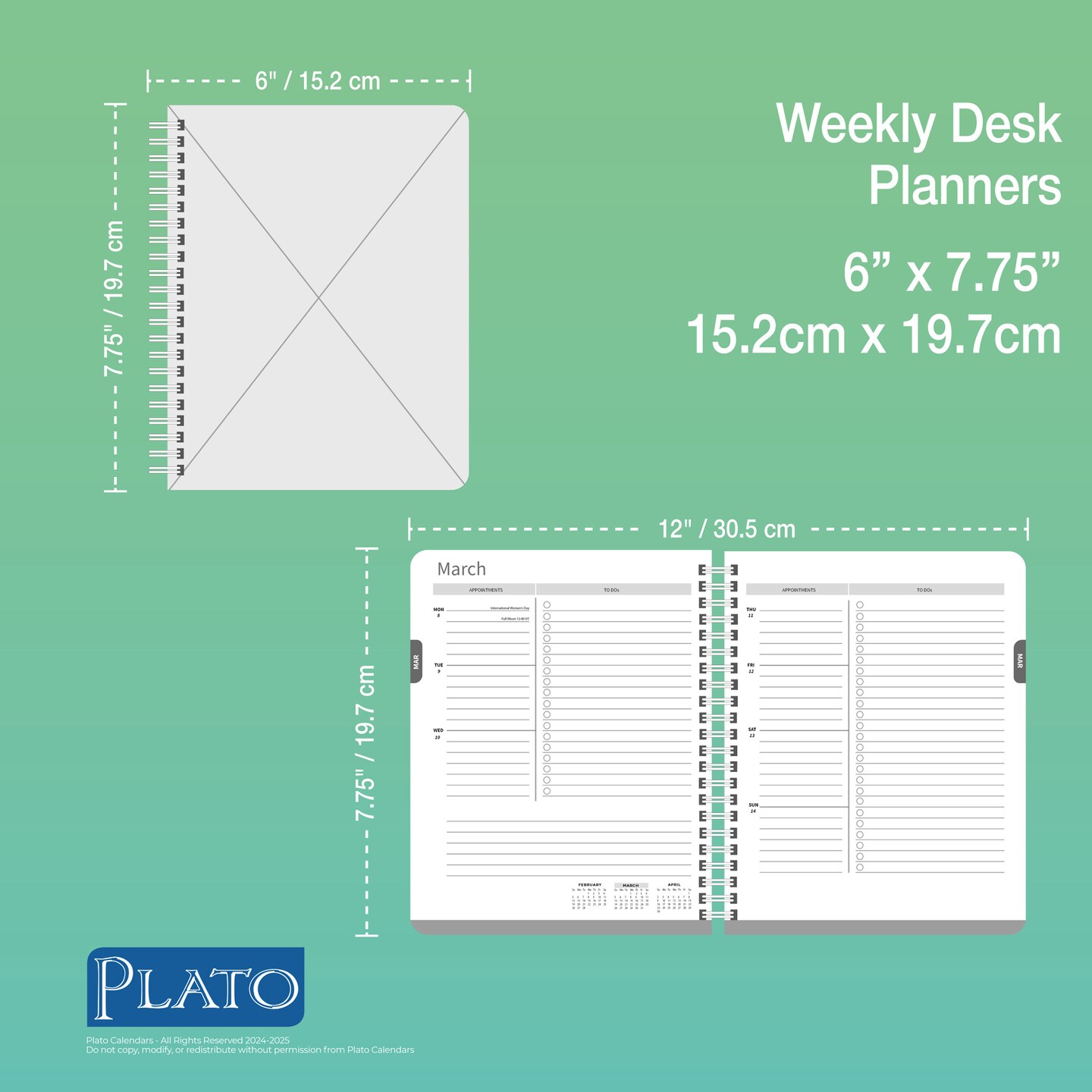 Pen &#x26; Ink | 2025 6 x 7.75 Inch 18 Months Weekly Desk Planner | Foil Stamped Cover | July 2024 - December 2025 | Plato | Stationery Planning