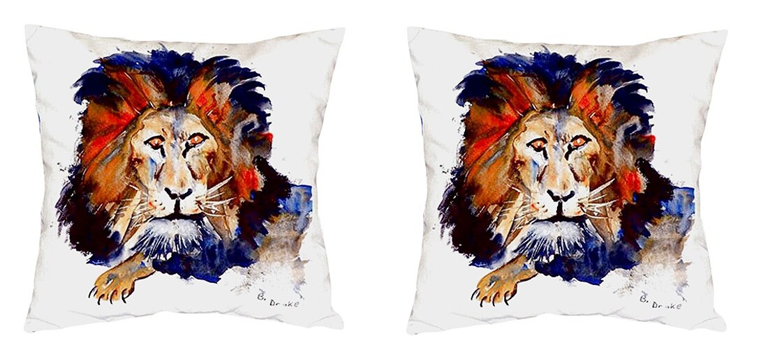Pair of Betsy Drake Lion No Cord Pillows 18 Inch X 18 Inch