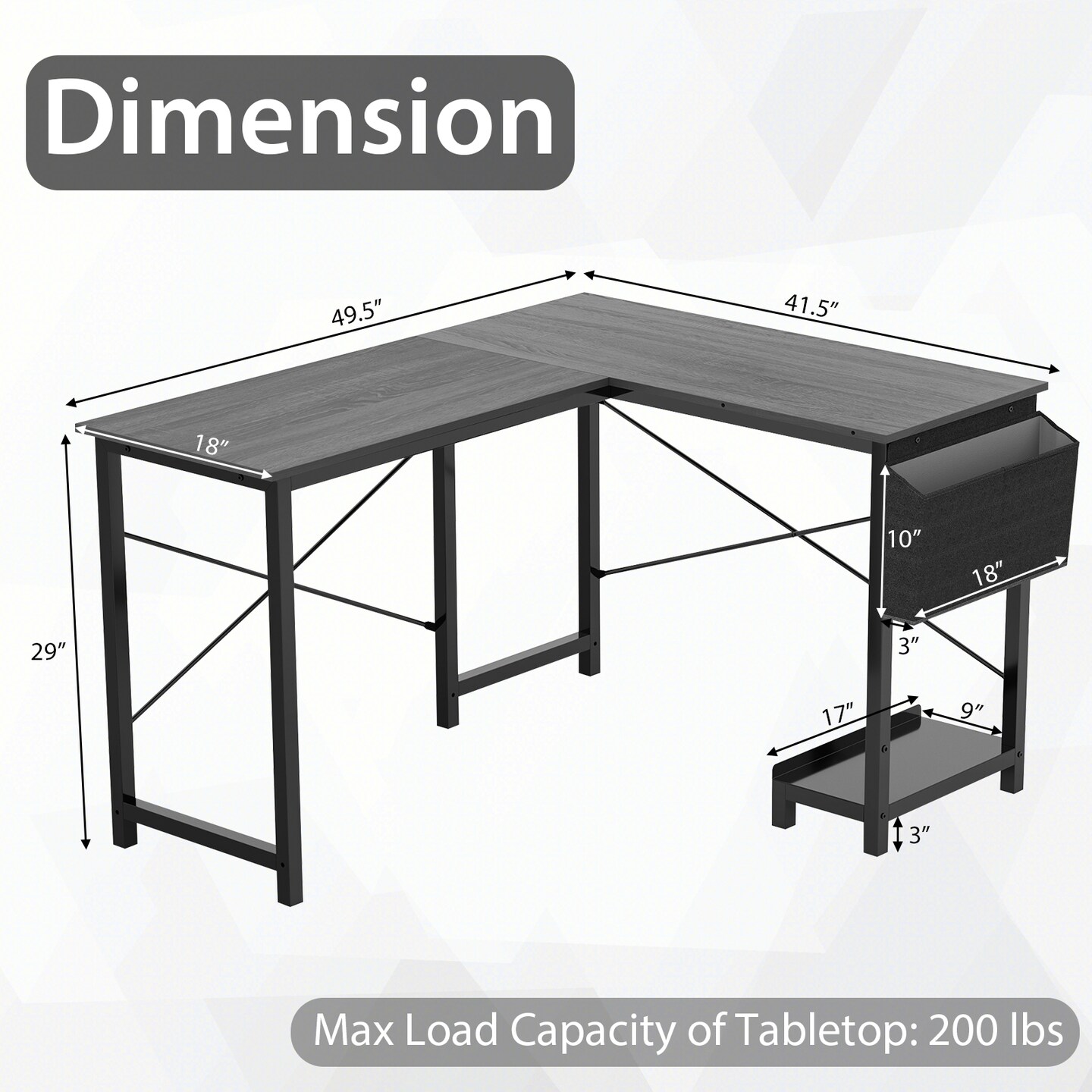 Modern Reversible Computer Desk With Storage Pocket And Cpu Stand For Working Writing Gaming