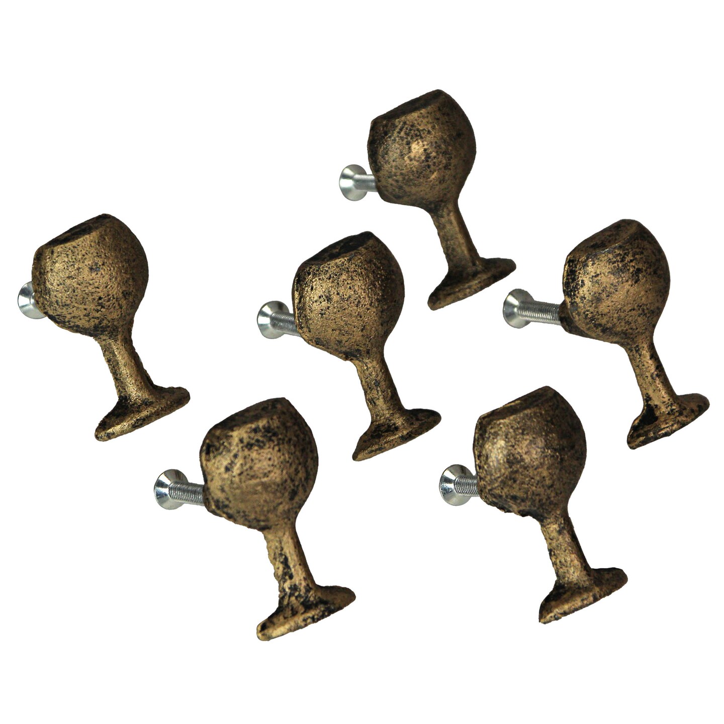 Antique Finish Cast Iron Wine Glass Decorative Cabinet Knob Drawer Pulls Set / 6