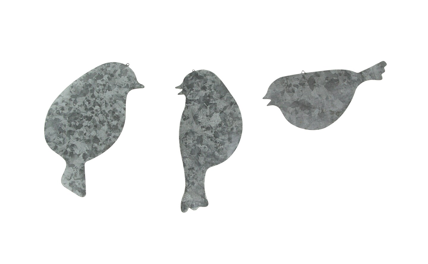 Set of 3 Galvanized Finish Bird Silhouette Metal Hanging Ornaments