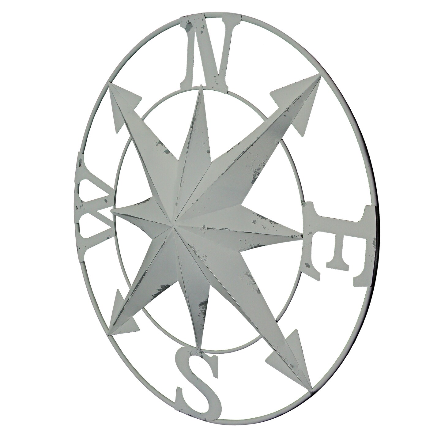 24 Inch Distressed Galvanized Metal Compass Rose Wall Hanging Home Decor