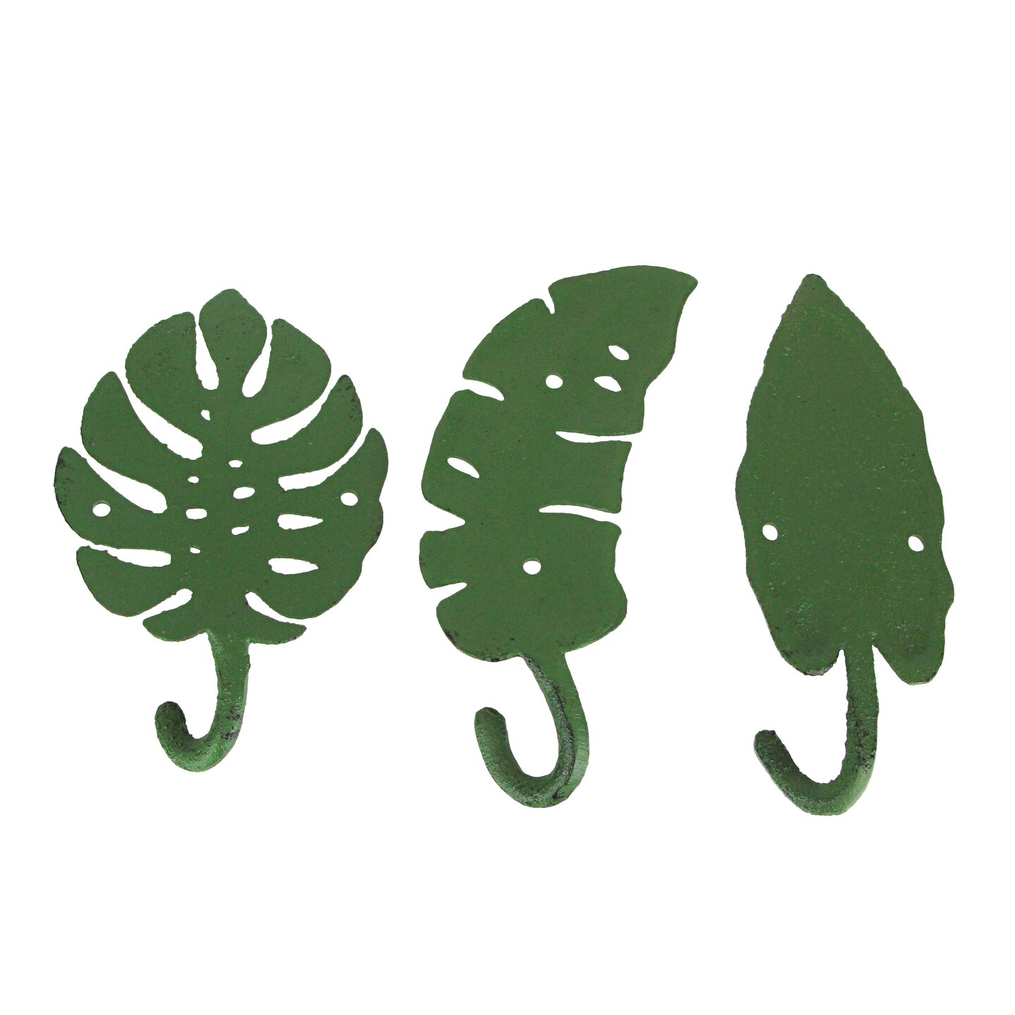 Set of 3 Cast Iron Tropical Leaf Decorative Wall Hooks