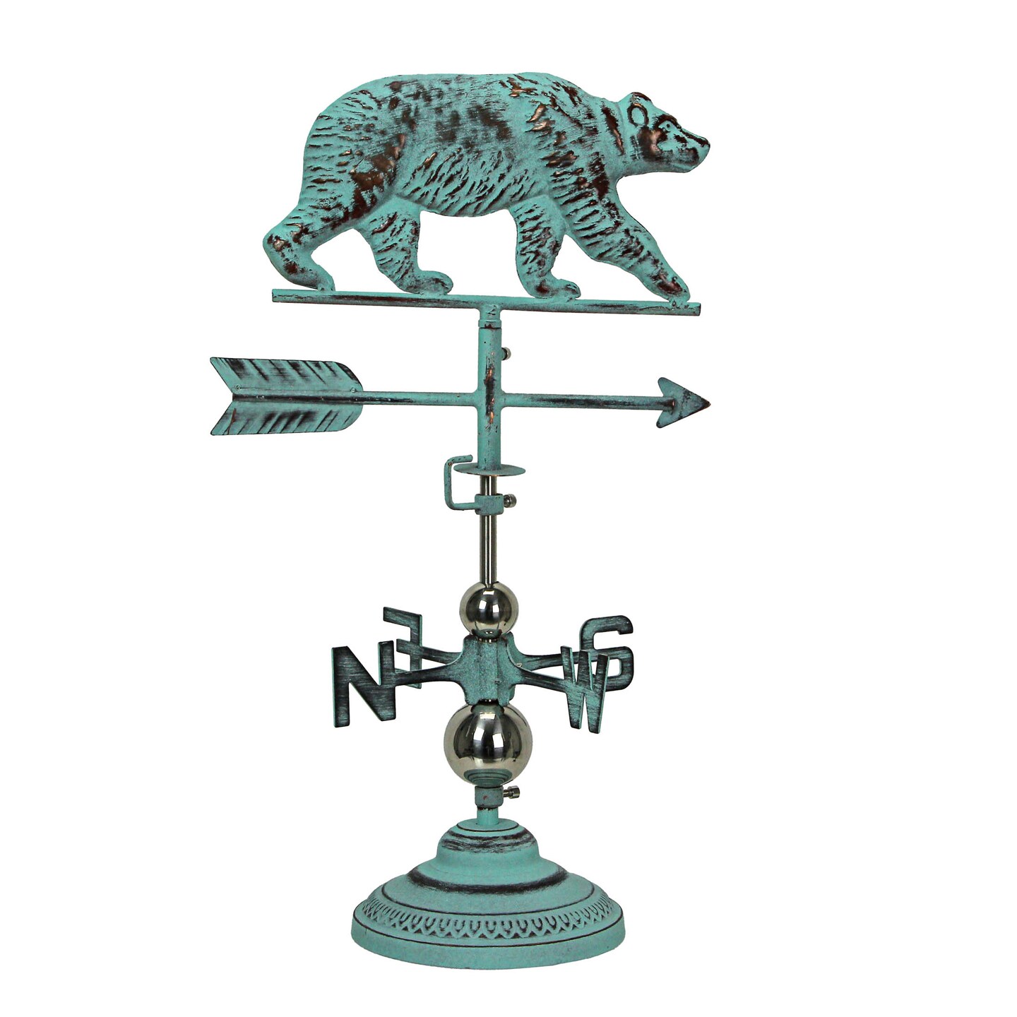 Verdigris Copper Bear Tabletop Weathervane Home Garden w/ Optional Fence Mount