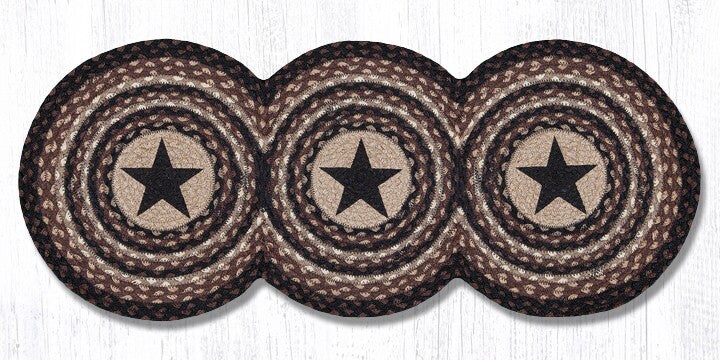 Earth Rugs TCP-313 Black Stars Printed Tri Circle Runner 15&#x22; x 36&#x22;
