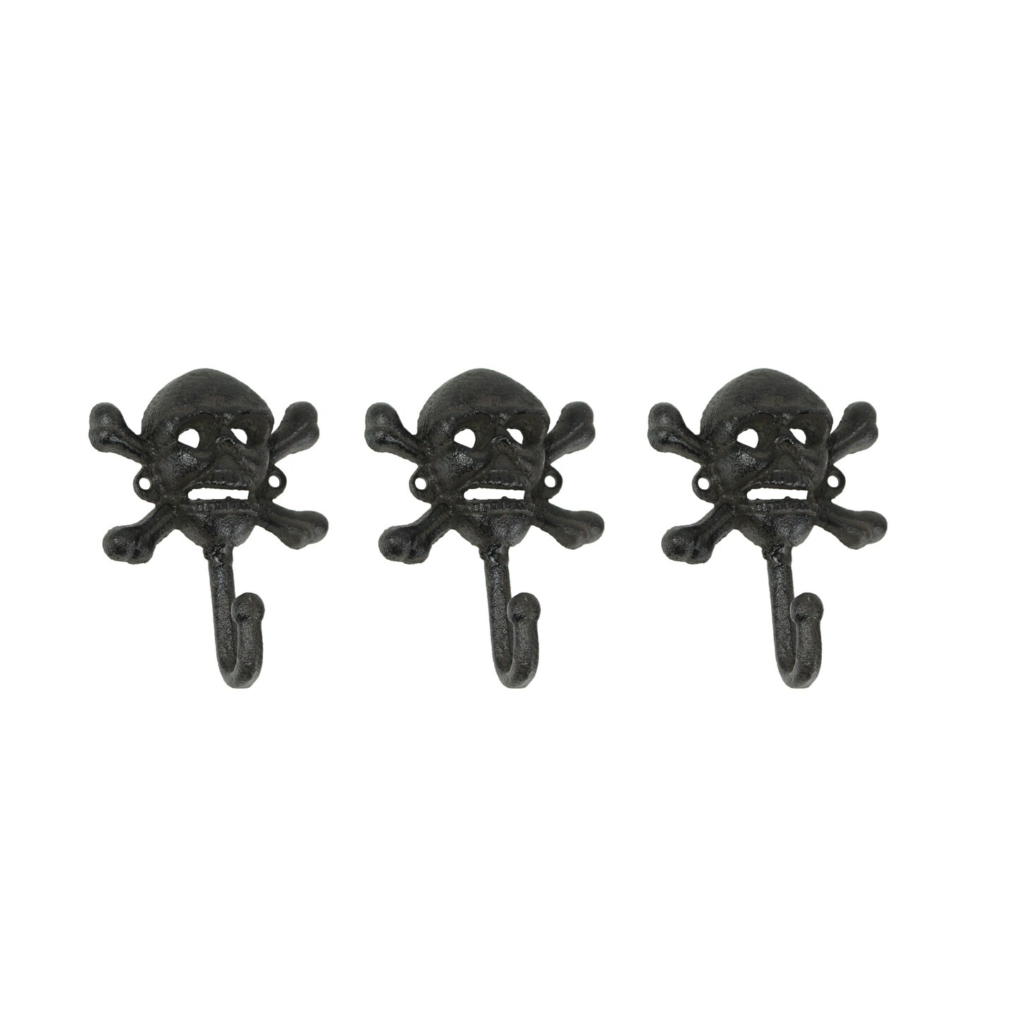 Set of 3 Cast Iron Skull And Bones Decorative Wall Hooks Pirate Towel Coat Rack