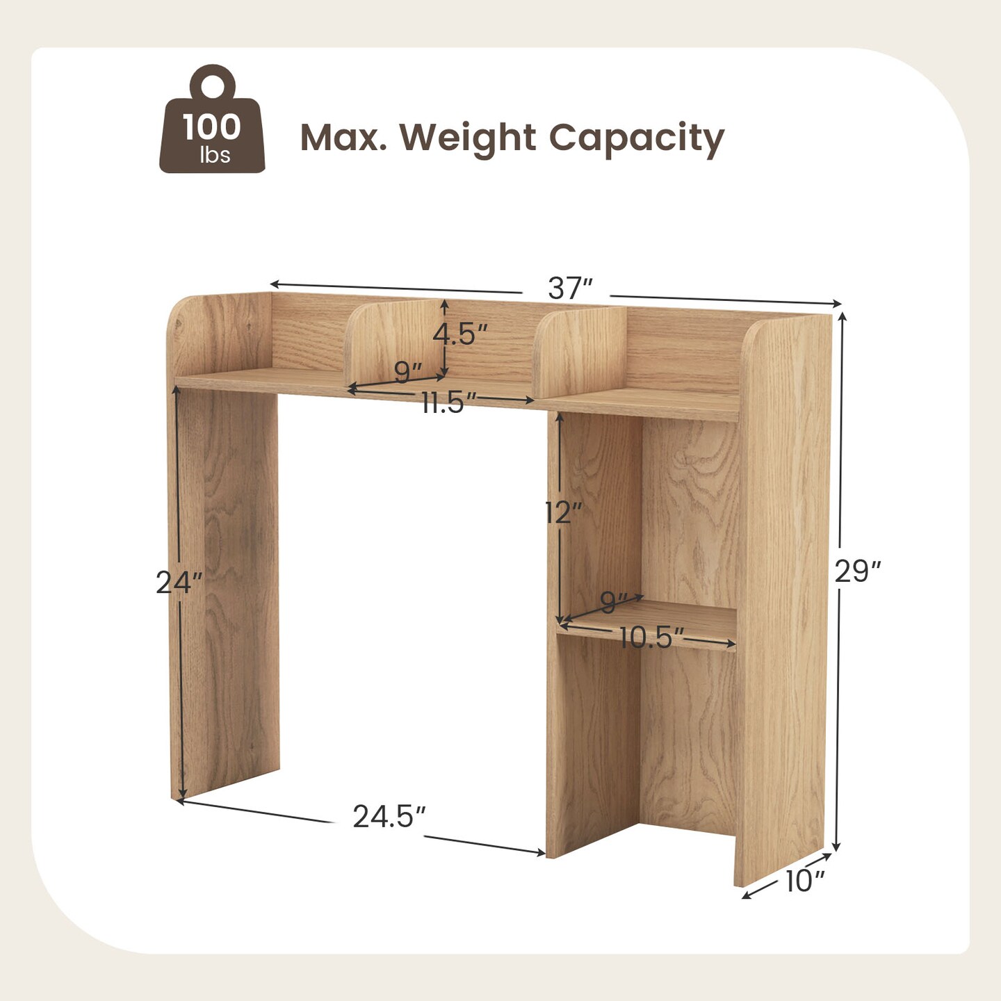 3-Tier Multipurpose Desk Bookshelf with 4 Shelves for Computer and Storage