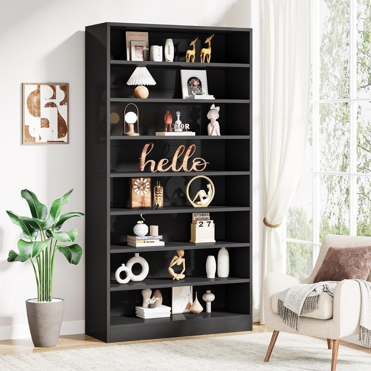 Tribesigns 70.86&#x22; Tall Bookcase Modern 9 Tier Freestanding Shelf White Storage
