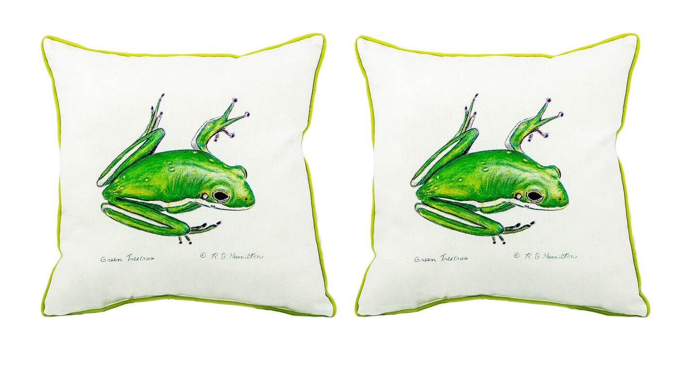 Pair of Betsy Drake Tree Frog Small Outdoor/Indoor Pillows 12 Inch X 12 Inch