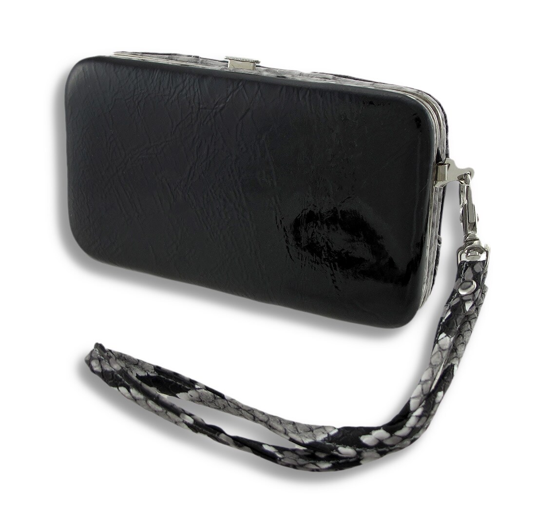 Glossy Vinyl iPhone 5/5s Wallet Wristlet with Snakeskin Trim