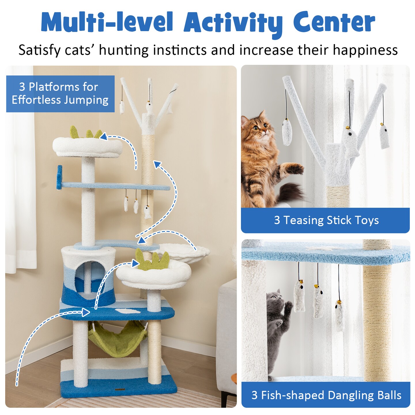 Multi-level Cat Tower With Sisal Covered Scratching Posts