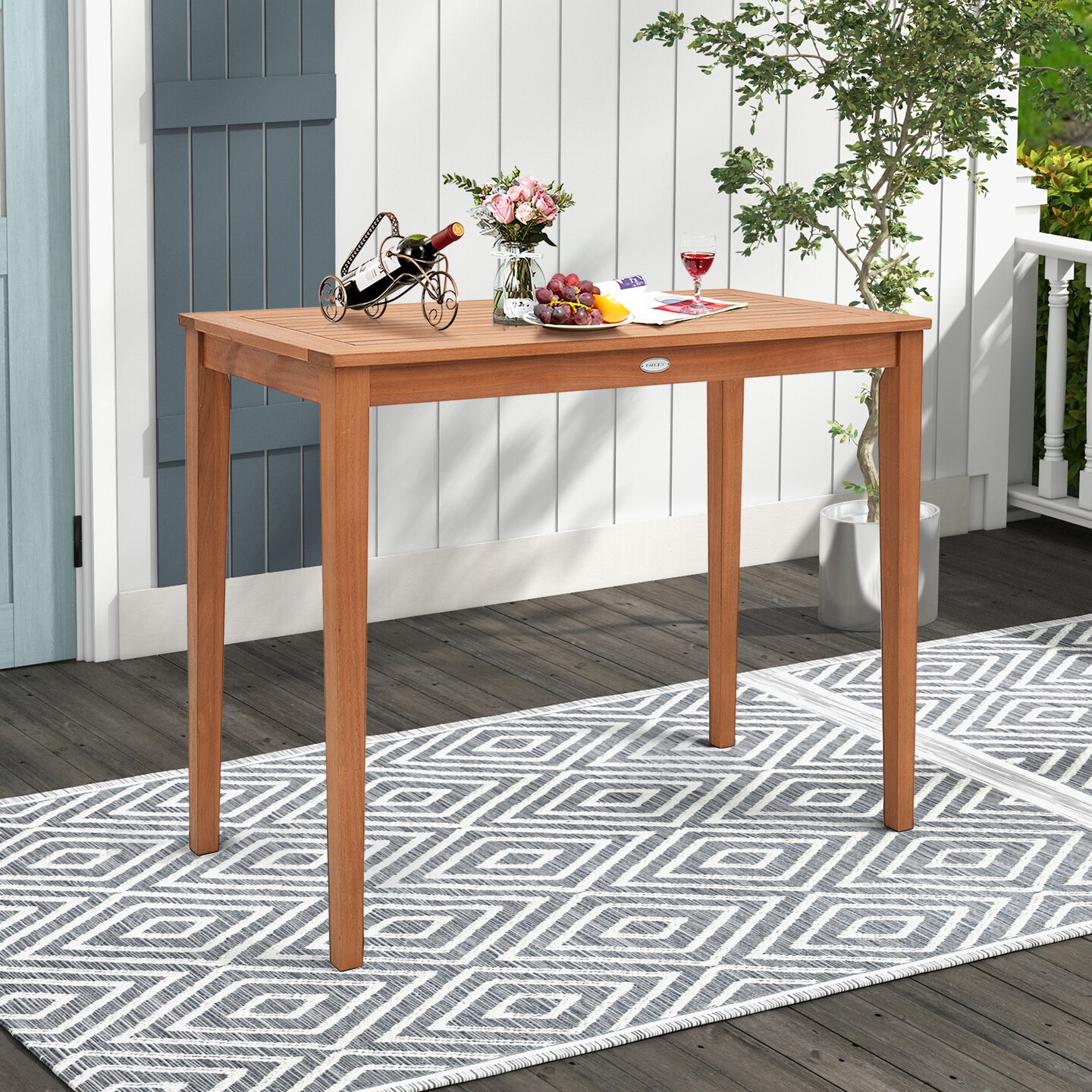 48 Inch X 24 Inch Rectangular Outdoor Eucalyptus Wood Bar Table For 4 People