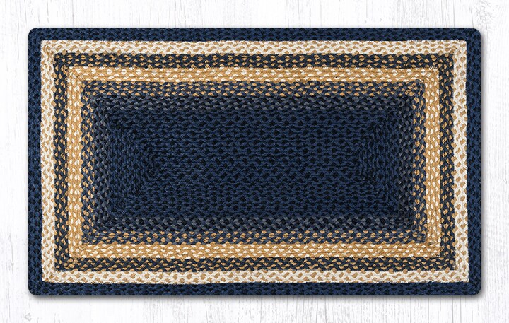 Earth Rugs RC-79 Lt. Blue/Dk. Blue/Mustard Oblong Braided Rug 27 Inch X 45 Inch
