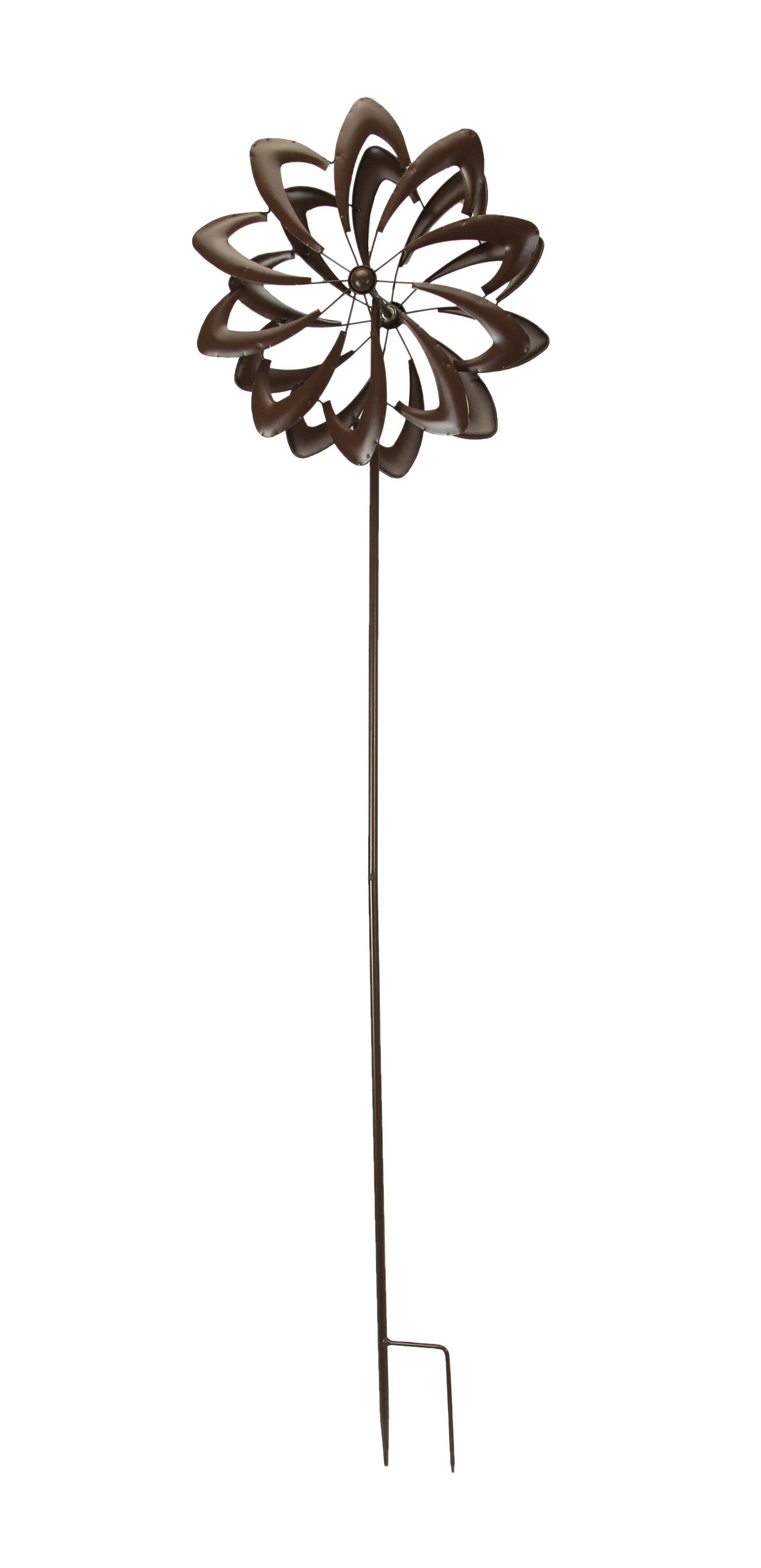 Aged Copper Finish Kaleidoscope Bloom Twirler Kinetic Wind Spinner Garden Stake