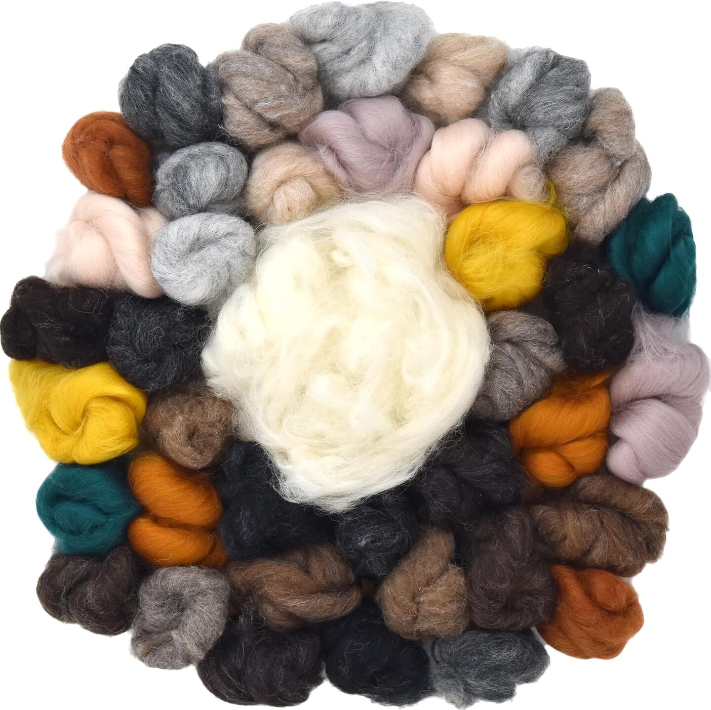 Corriedale Roving &#x26; White Natural Core Wool for Needle Felting, Spinning, Blending. Carded Wool for Fiber Art, Critter Color Variety Pack, 7oz/200g