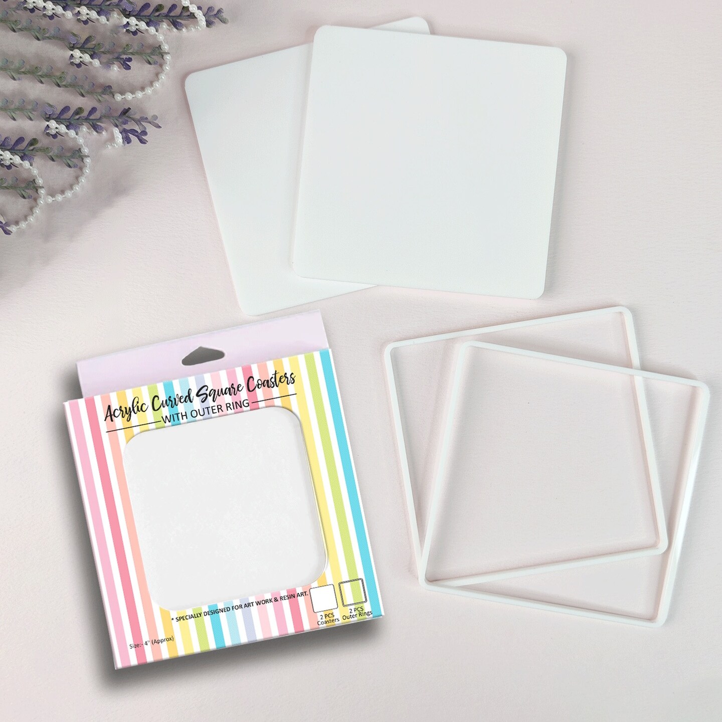 Dress My Craft Acrylic Coasters-Curved Square With Outer Ring