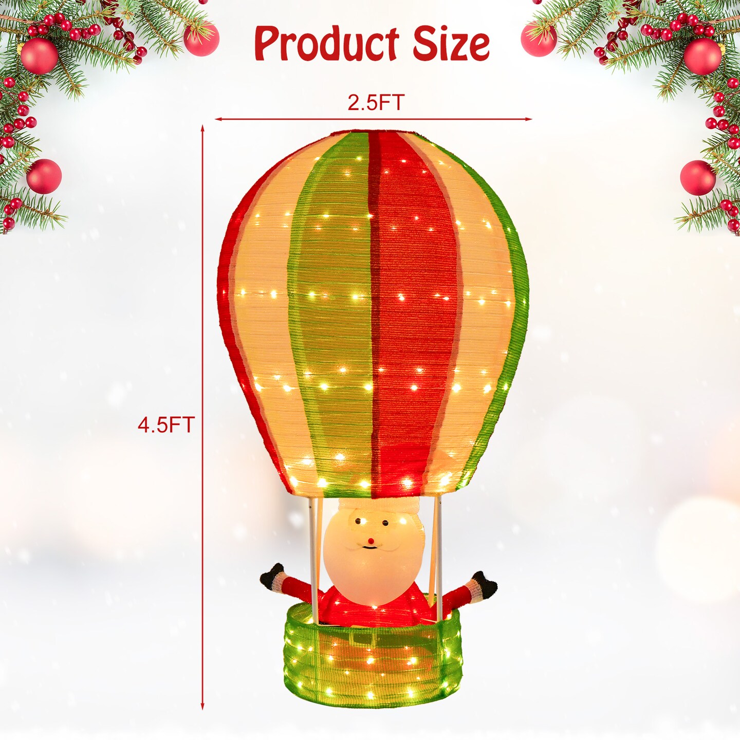 4.5 Feet Christmas Santa Claus With Hot Air Balloon
