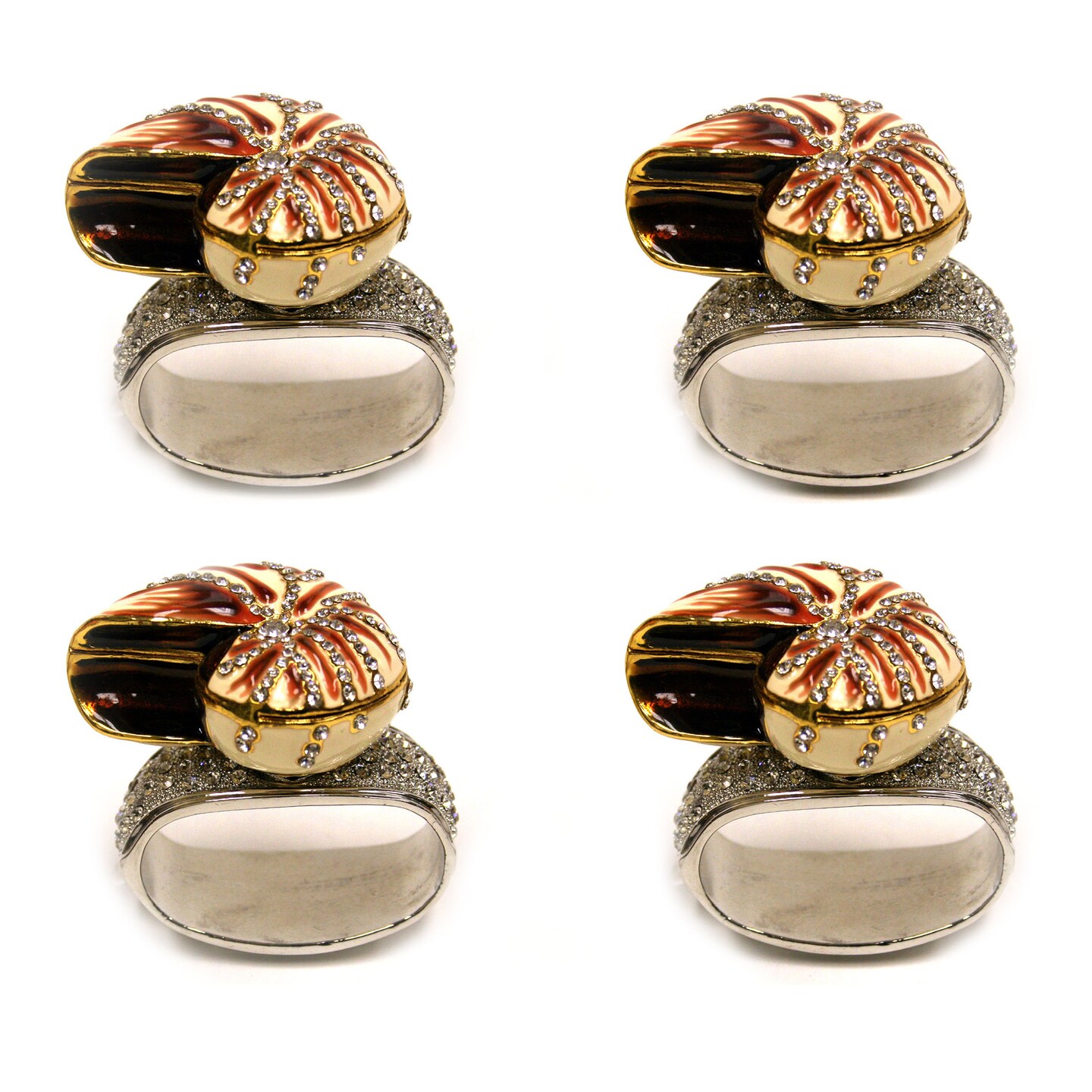 Set of 4 Rhinestone Encrusted Metal Nautilus Shell Napkin Rings