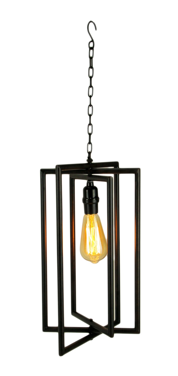 Oil Rubbed Bronze Finish Rectangular Metal Cage Pendant Light with Edison Bulb