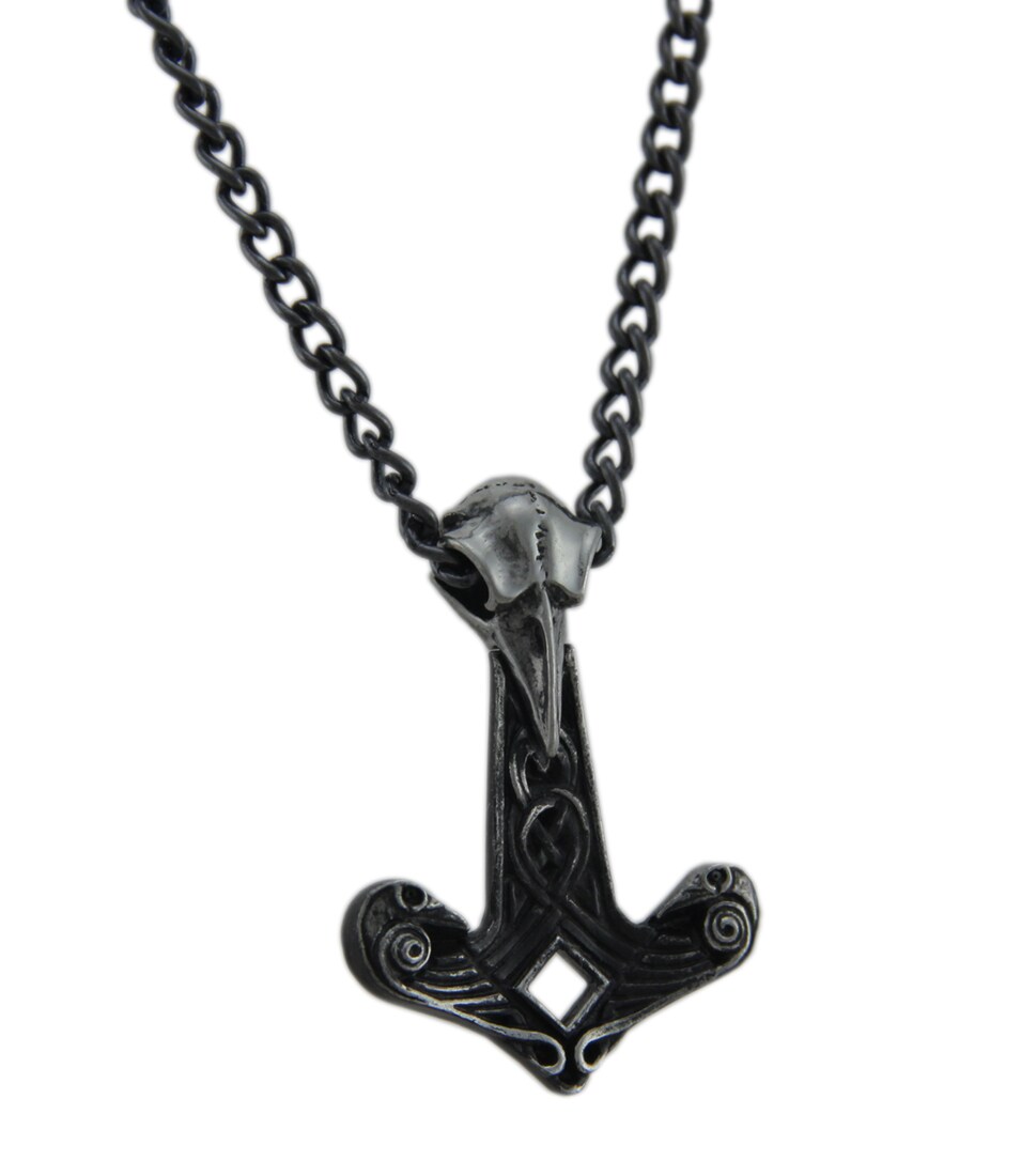 Alchemy Gothic Raven Hammer Pendant With Necklace