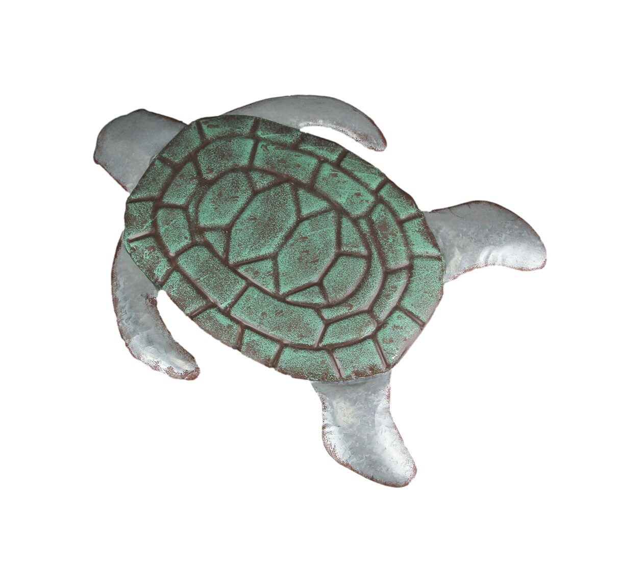 Galvanized Zinc Finish Metal Sea Turtle Wall Hanging With Painted Shell