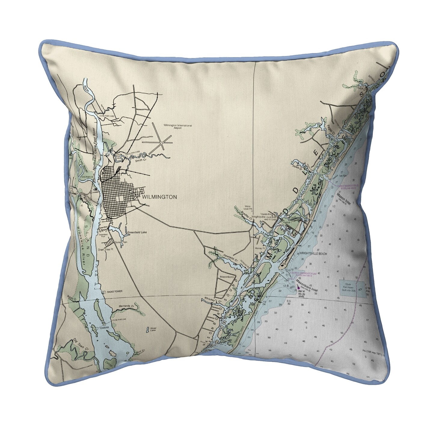 Wilmington Beach Map Pillow 18x18 &#x2013; Large Corded Indoor/Outdoor