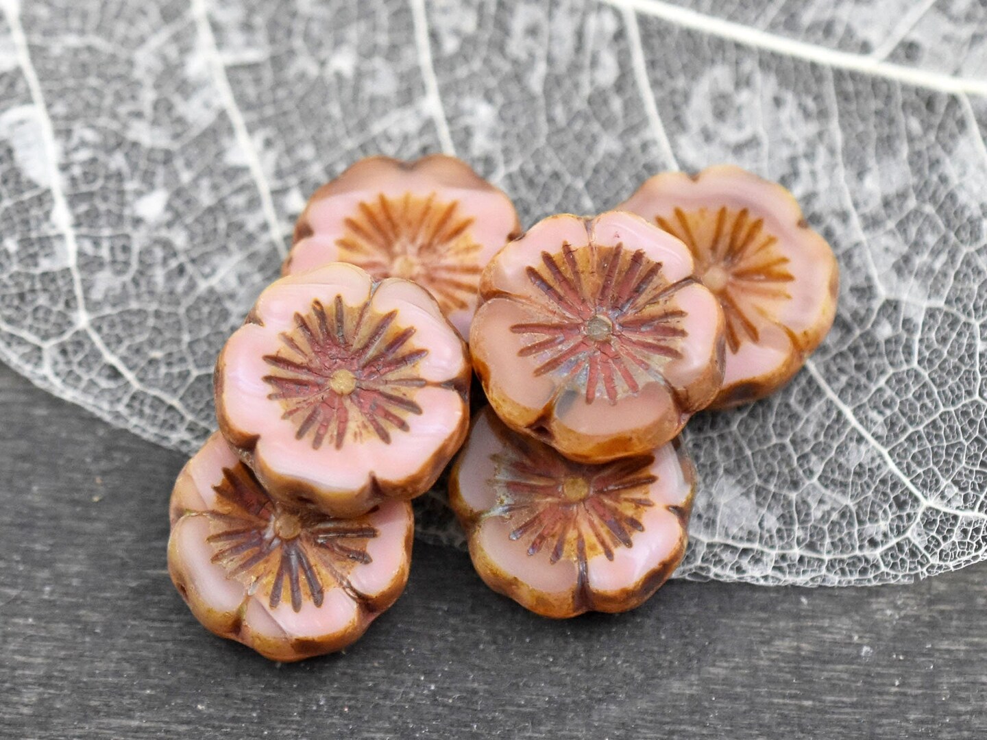 *10* 14mm Pink Coral Picasso Table Cut Hawaiian Flower Beads