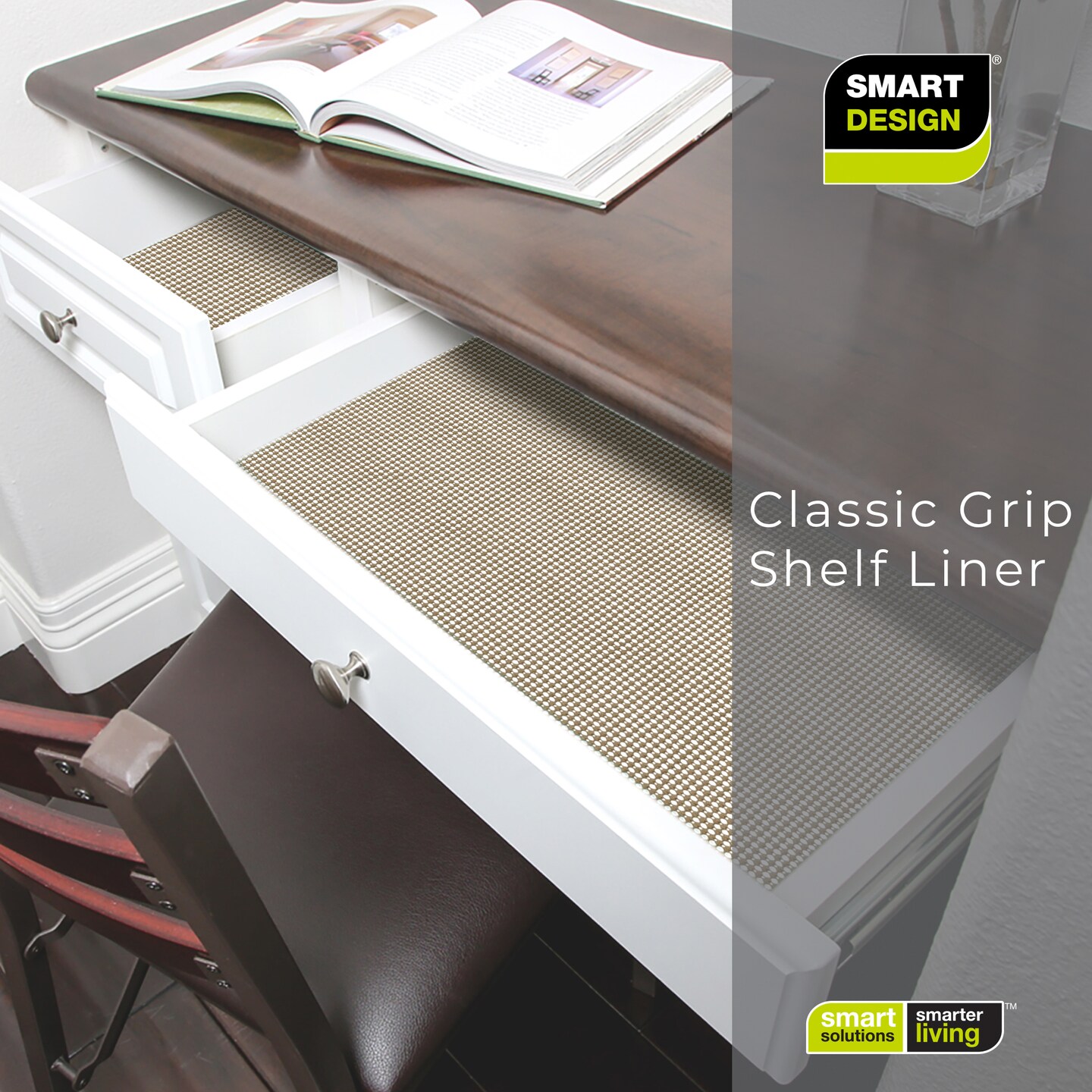 Smart Design Classic Grip Shelf Liner - 12 Inch x 20 Feet - Taupe