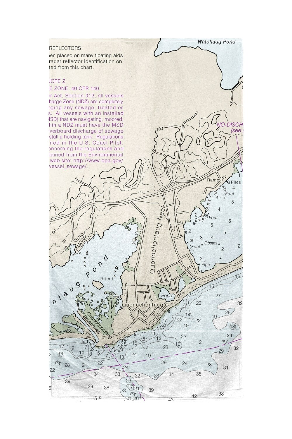 Betsy Drake Block Island Sound - Quonochontaug, RI Nautical Map Beach Towel