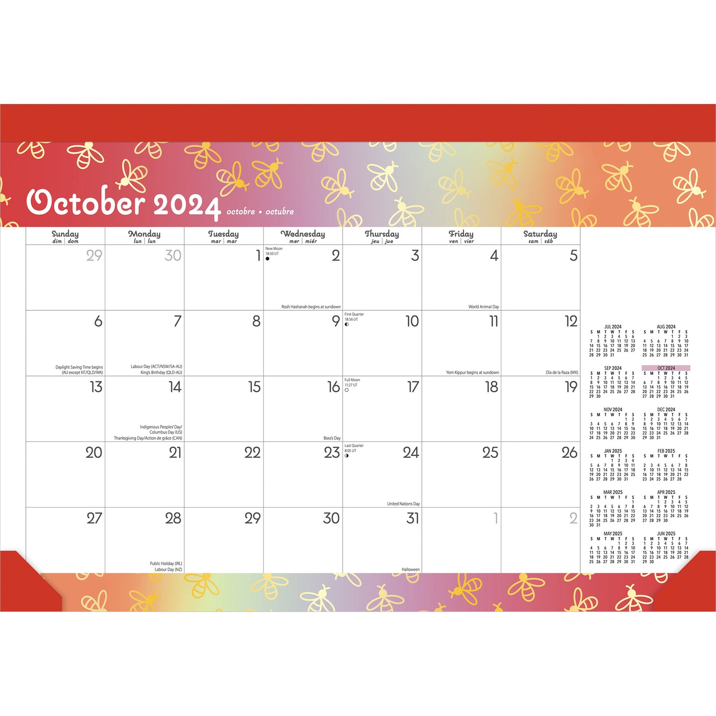 Busy Bees | 2025 14 x 10 Inch 18 Months Monthly Desk Pad Calendar | July 2024 - December 2025 | Plato | Planning Stationery