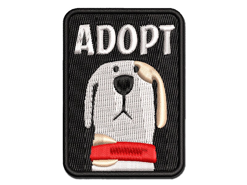 Adopt Cartoon Dog Pet Multi-Color Embroidered Iron-On or Hook &#x26; Loop Patch Applique