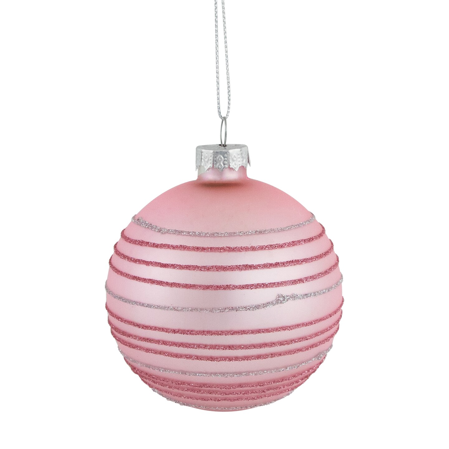 Northlight Glitter Striped Glass Christmas Ball Ornaments - 3" (80mm) - Pink - 4ct