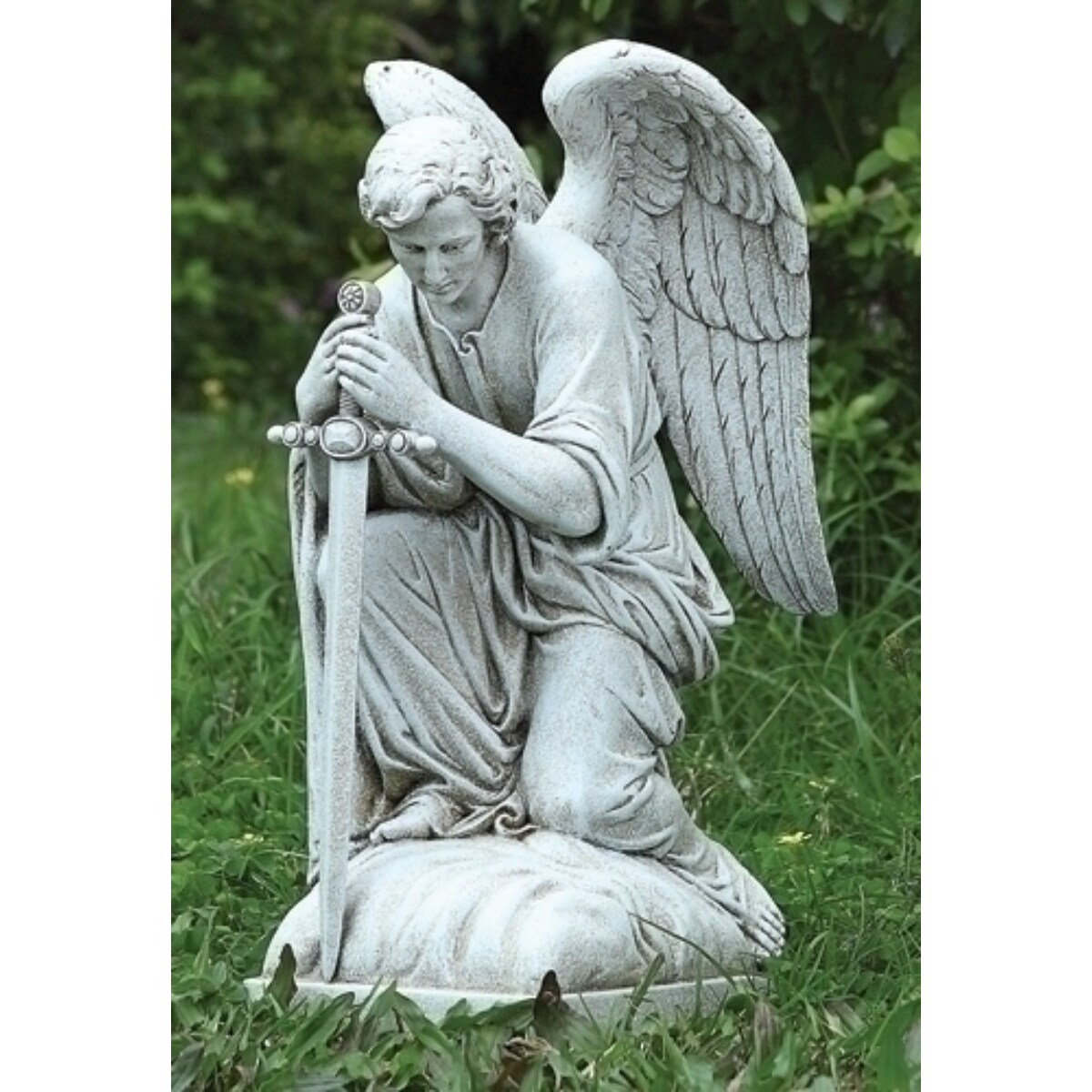 Roman 13.25&#x22; Kneeling Male Angel Outdoor Garden Statue