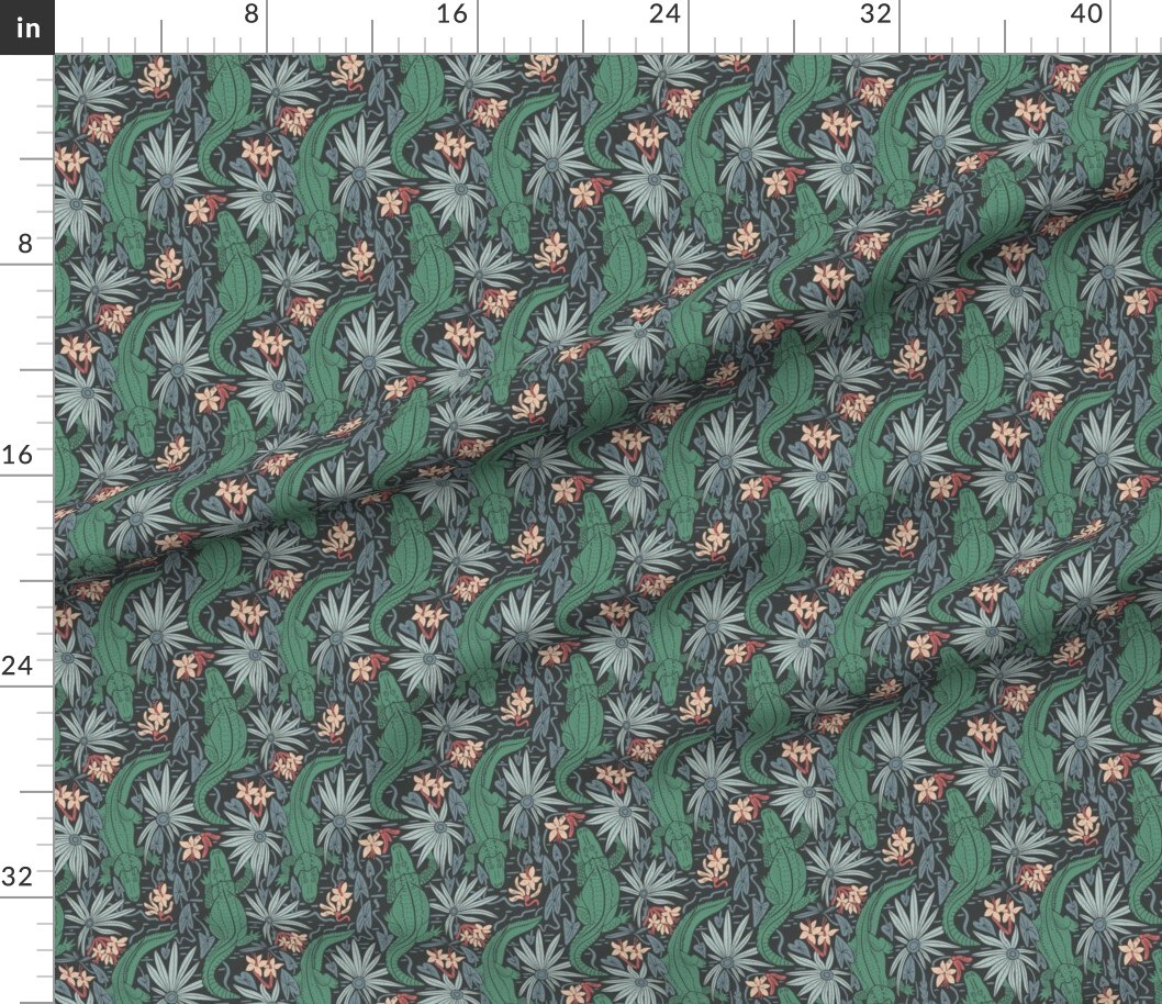 Green Colorful Crocodile Alligator Reptile Southern Diagonal Stripe Jungle Tropical Medium Scale Custom Printed Fabric by Spoonflower Various Fabrics by the Yard or Fat Quarter