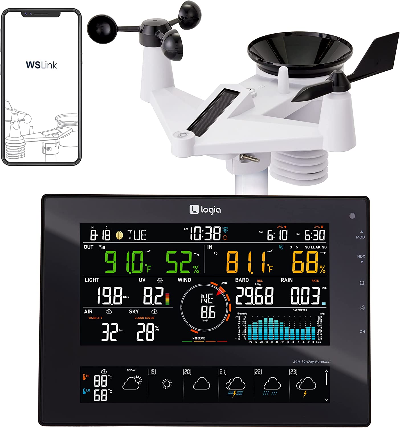 Logia 5-in-1 Wi-Fi Wireless Weather Station with Forecast Data and Alerts for Indoor/Outdoor