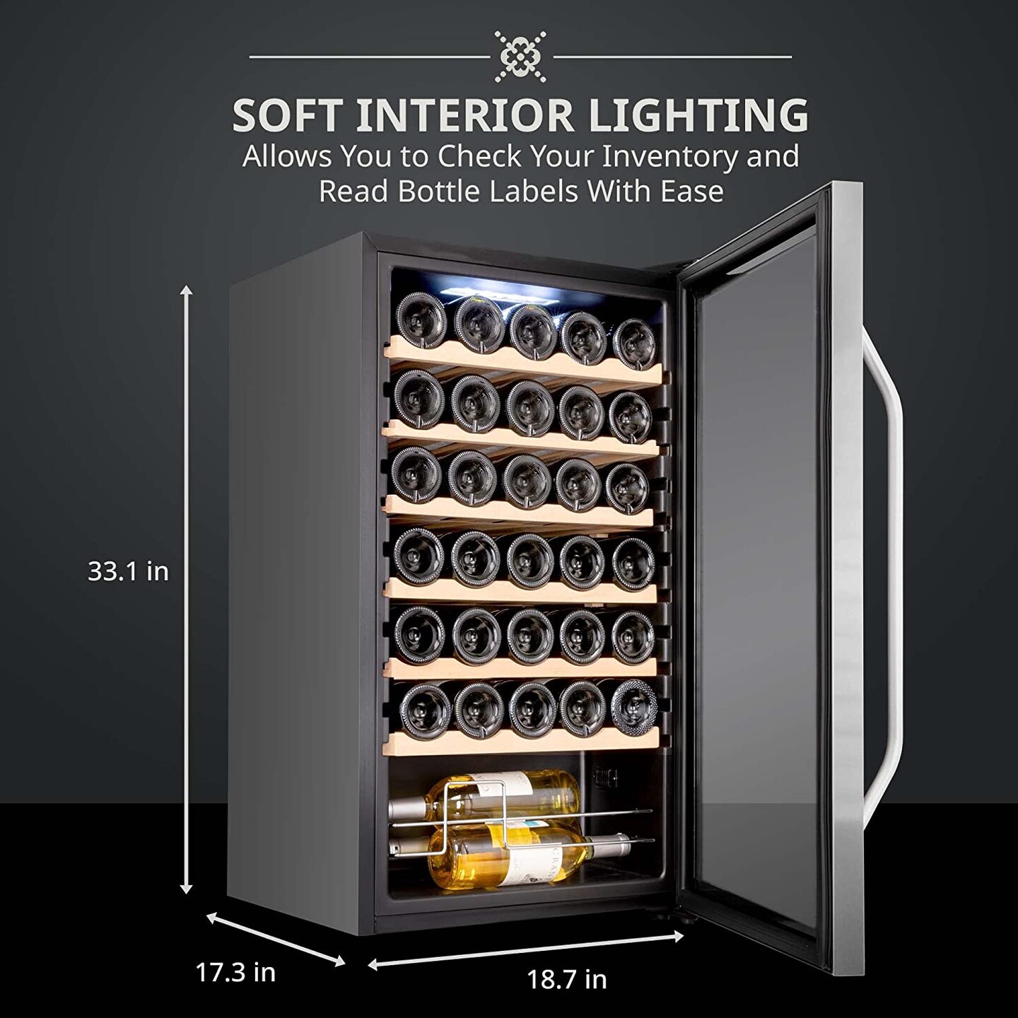 Ivation 34-Bottle Wine Cooler, Compact Freestanding Wine Fridge with Lock