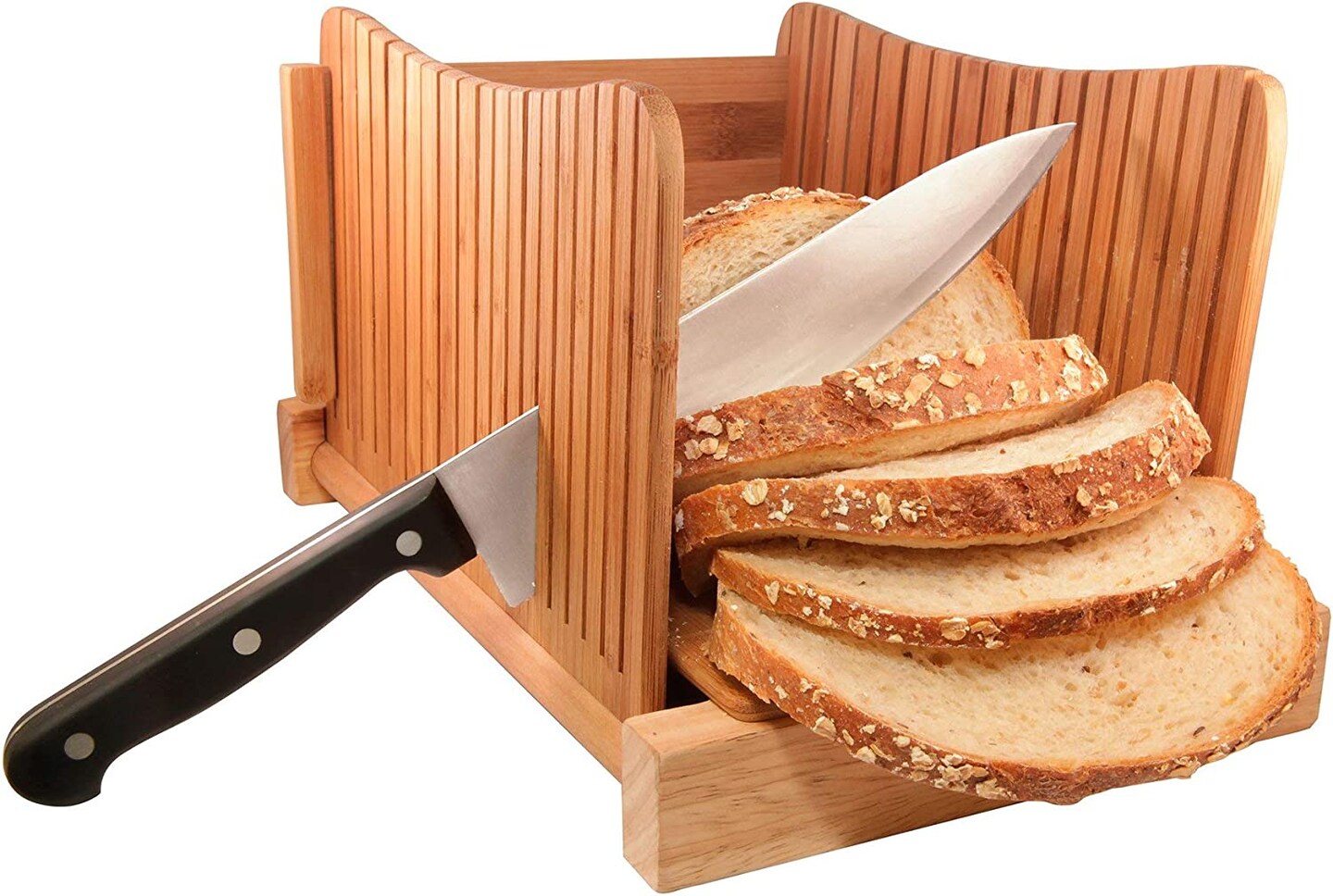 Dbtech Wood Bread Slicer for Homemade Bread, Compact & Foldable Bread Slice Guide