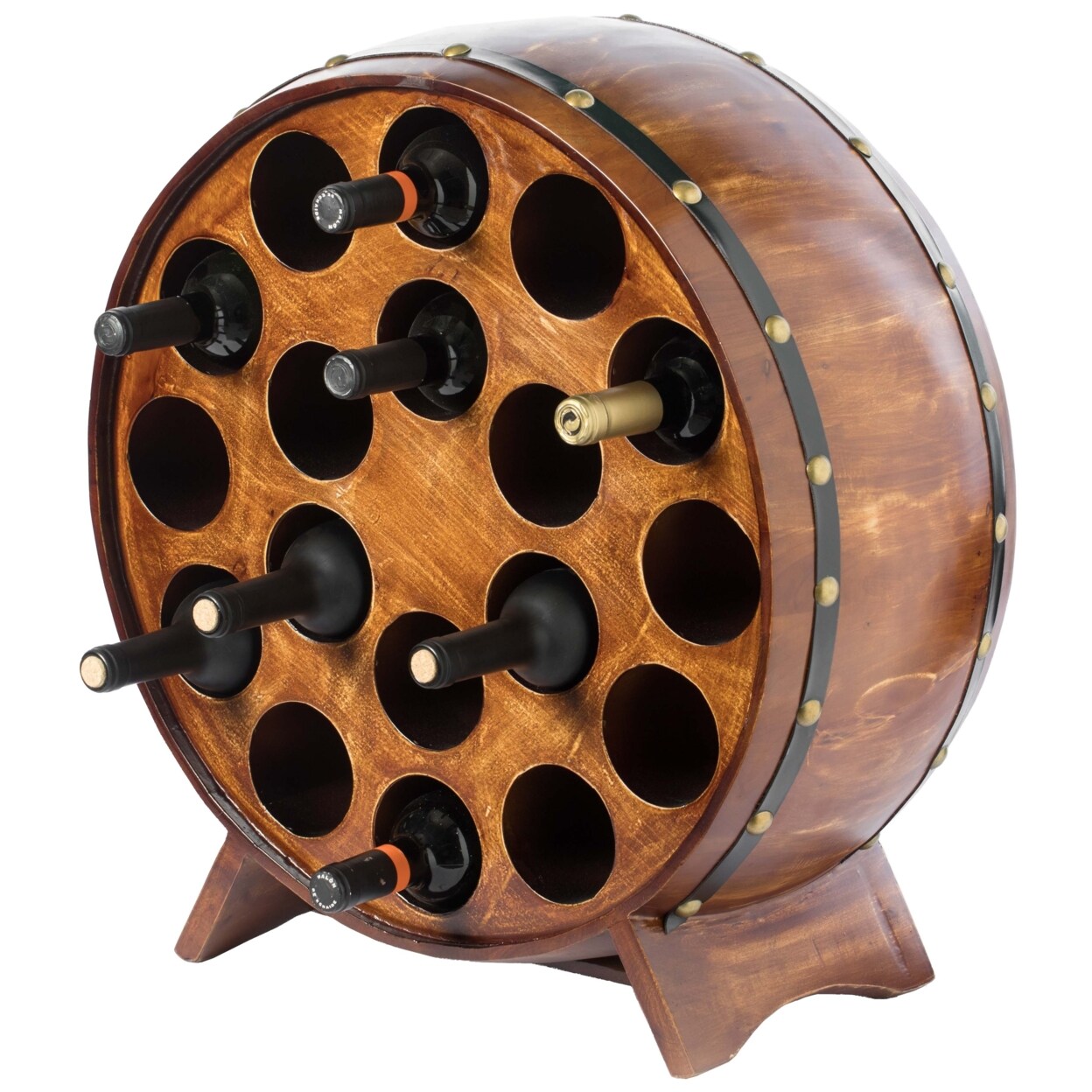 Vintiquewise Wooden Stackable Round Shaped Wine Barrel Wine Rack 1 Rack