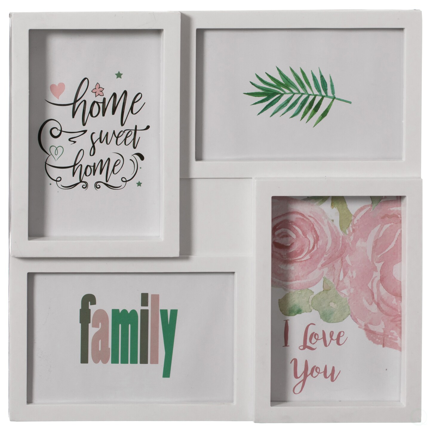 Fabulaxe Decorative Modern Multi Photo Holder Tabletop and Wall Mounted and Freestanding Collage Frame for 4 Pictures 4 x 6 Inch, White