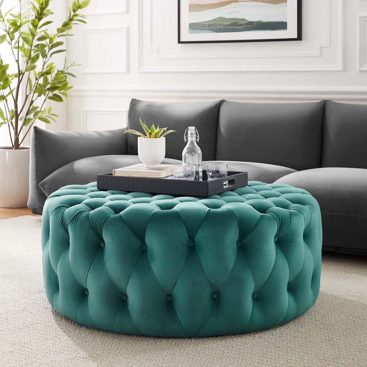 Modway Amour Tufted Button Large Round Performance Velvet Ottoman-EEI-5469
