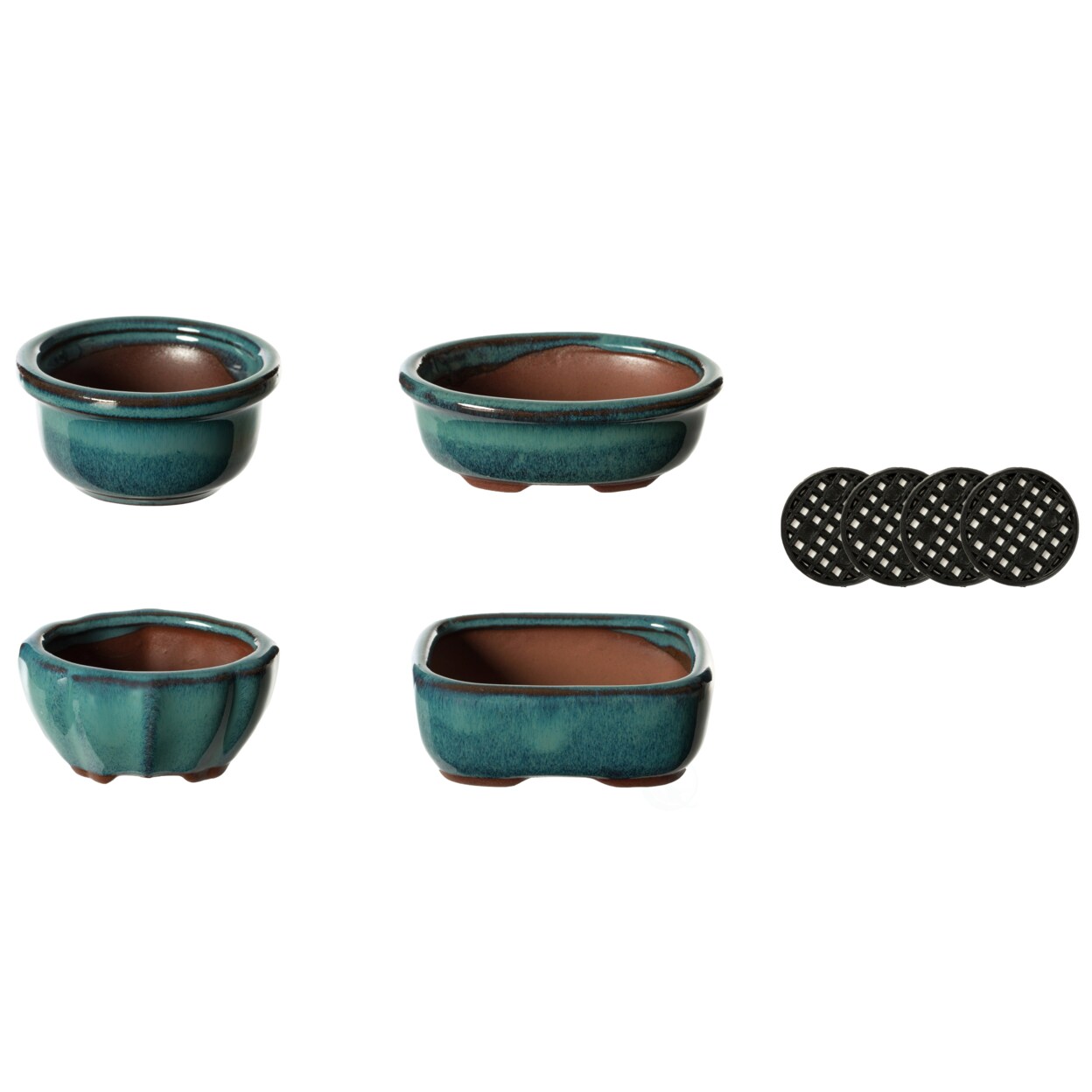 Gardenised Decorative Mini Glazed Ceramic Bonsai Succulent Pots Flower Planter with Drainage Holes 4 Pack