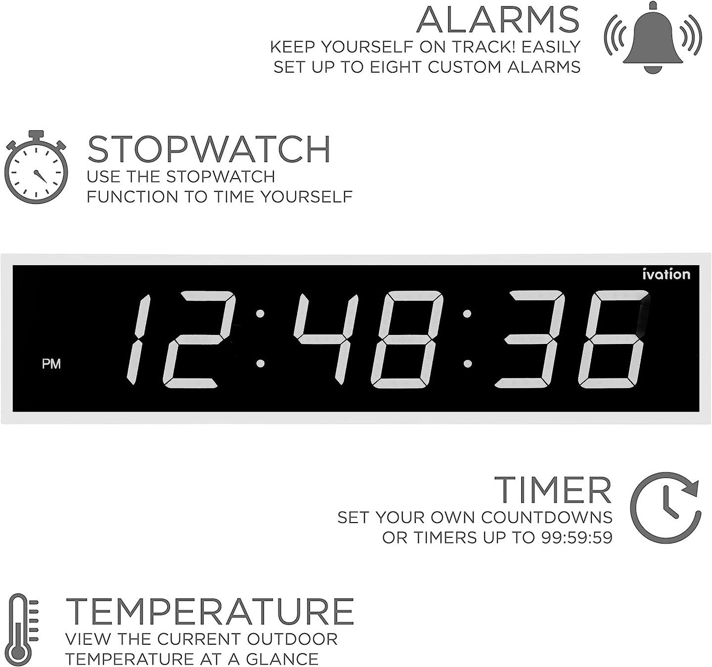 Ivation 60&#x27;&#x27; Large Digital Wall Clock, LED Digital Clock with Remote Control - Stopwatches