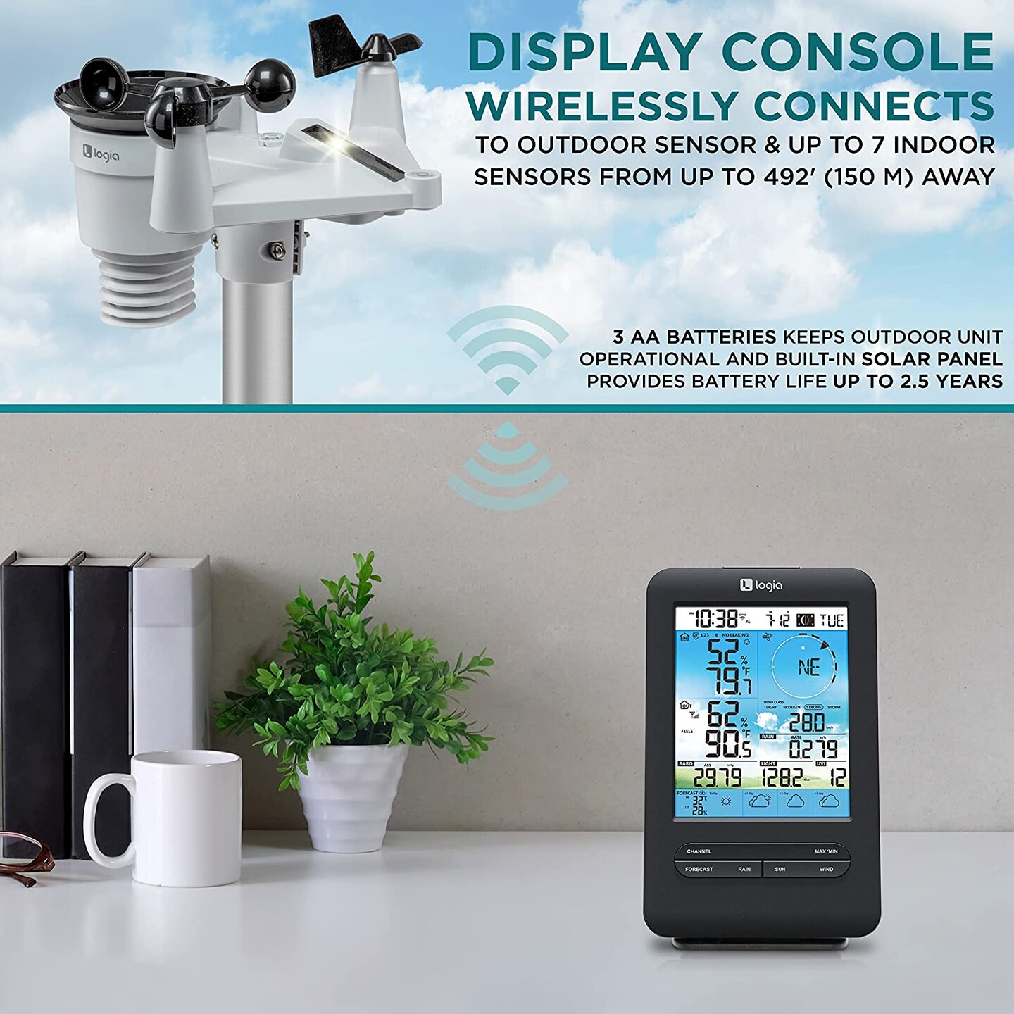 Logia 7-in-1 Wireless Weather Station 5.5" with 3-Day Forecast