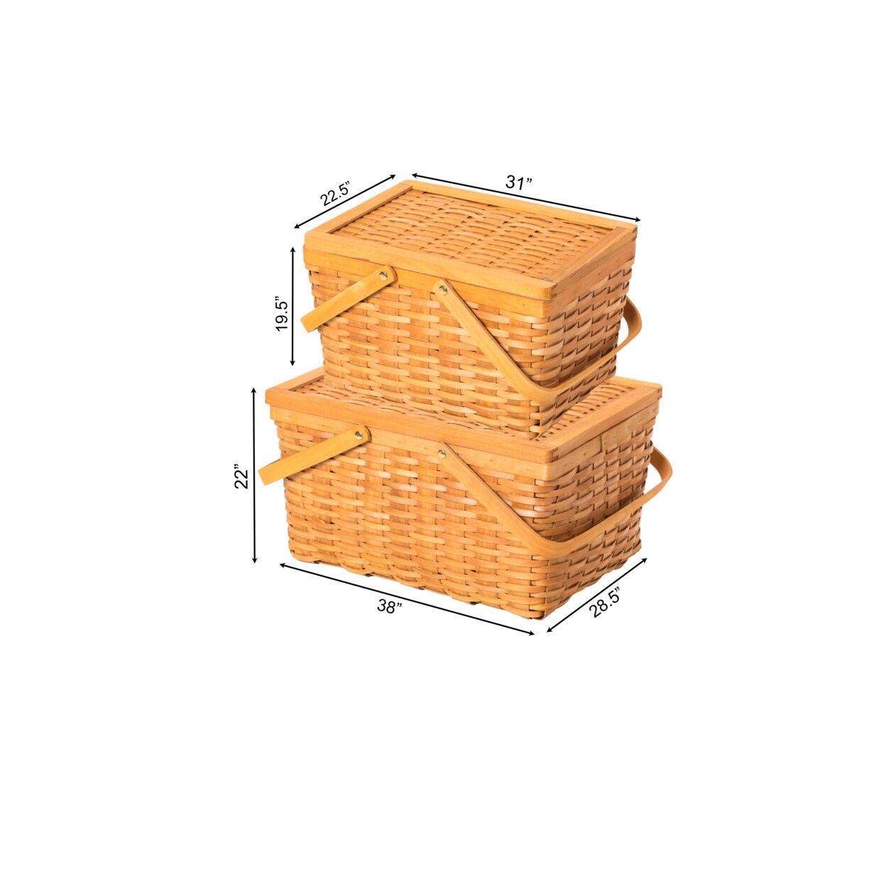 Woodchip Picnic Storage Basket With Cover Large Small Movable Handles Camping Outdoor