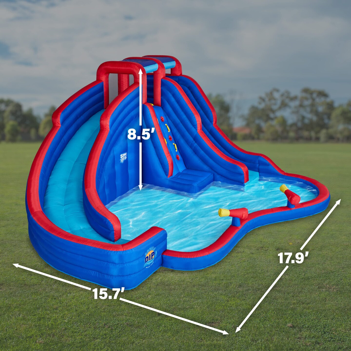 Sunny &#x26; Fun Inflatable Kids Backyard Double Water Slide Park with Pool